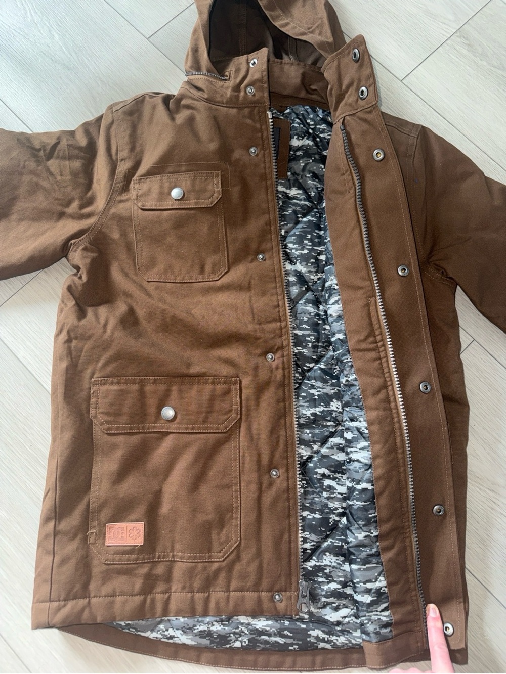 DC Brown Hooded Field Jacket with Gray Camo Lining